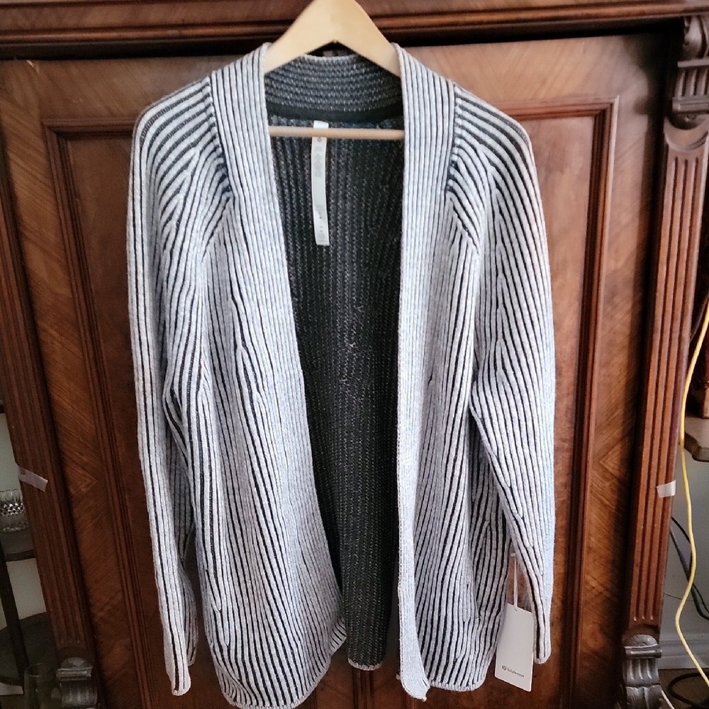 Lululemon Cotton And Cashmere Black and White Striped Cardigan